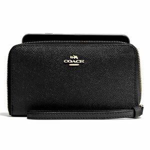 Coach Phone Wallet in Black Crossgrain Leather (F58053) + Gift Box - $165 Retail